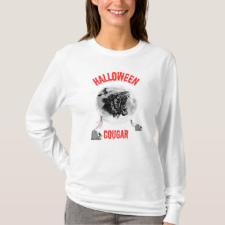 T-shirt american cougar on halloween night with crows