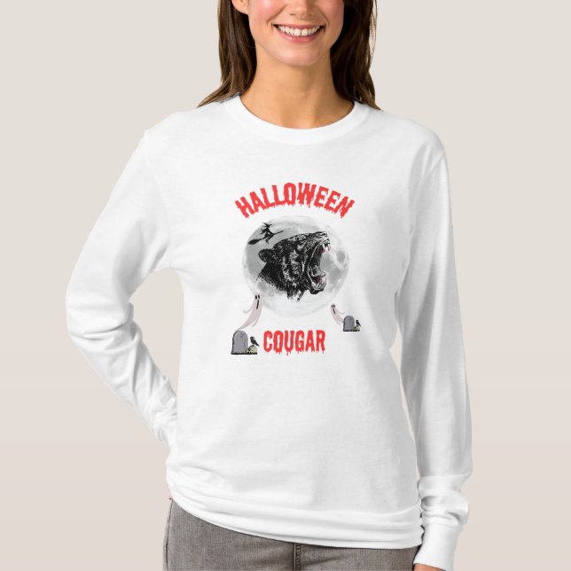 T-shirt american cougar on halloween night with crows (Devant)