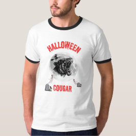 T-shirt american cougar on halloween night with crows