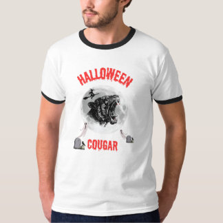T-shirt american cougar on halloween night with crows