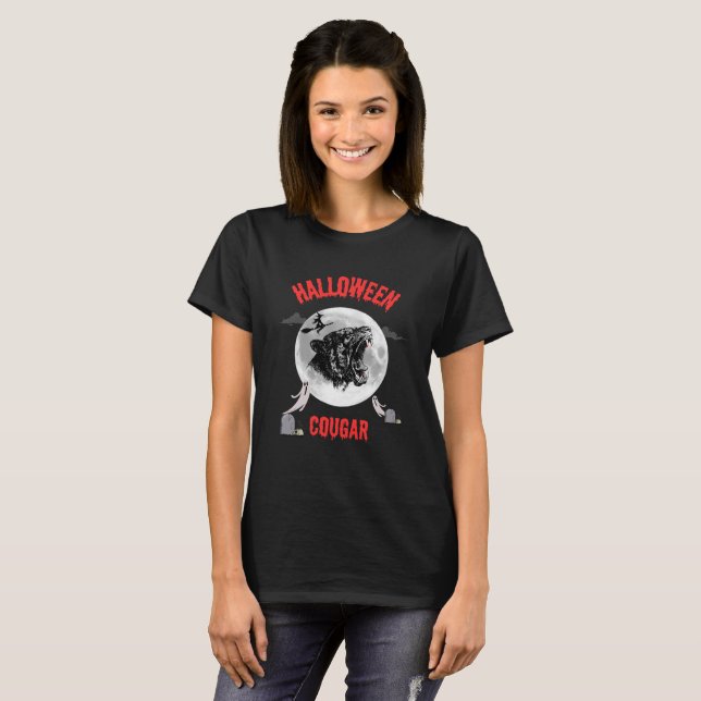 T-shirt american cougar on halloween night with crows (Devant entier)