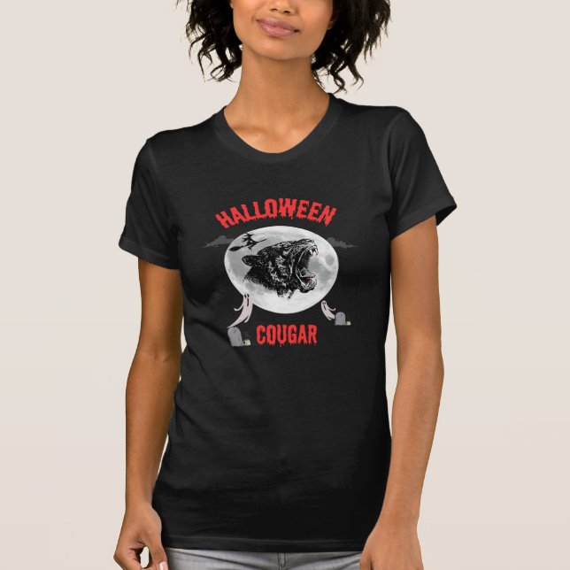 T-shirt american cougar on halloween night with crows (Devant)