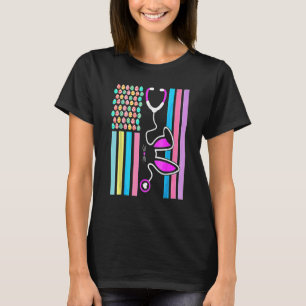 T-shirt American Eggs Drapeau Stethoscope Bunny Infirmière