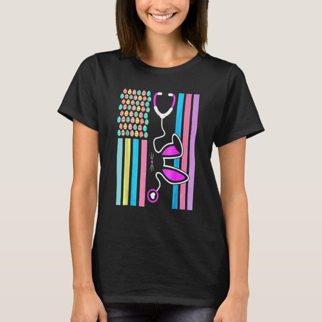 T-shirt American Eggs Drapeau Stethoscope Bunny Infirmière (Devant)