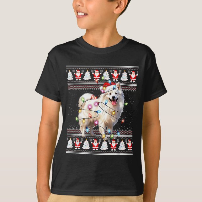 T-shirt American Eskimo Dog Xmas Lights Ugly Sweater Chris (Devant)