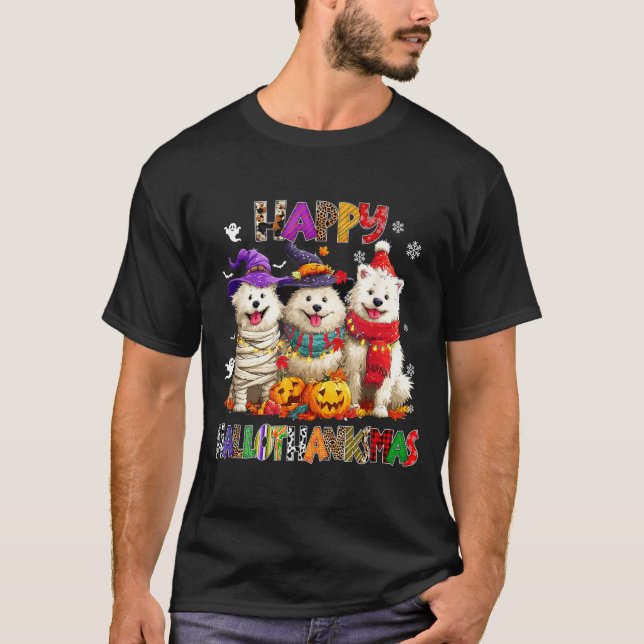 T-shirt American Eskimo Dogs Christmas Xmas Men Women Kids (Devant)