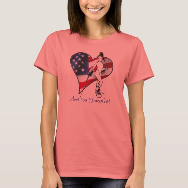 T-shirt American FencerGrrl - USAHeart (Devant)