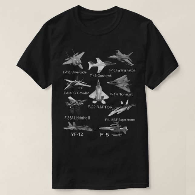 T-shirt American Fighters Jets F22 Raptor F14 Tomcat Plane (Design devant)
