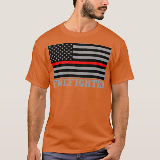 T-shirt American Firefighter Fire Fighter Mince Red Line W