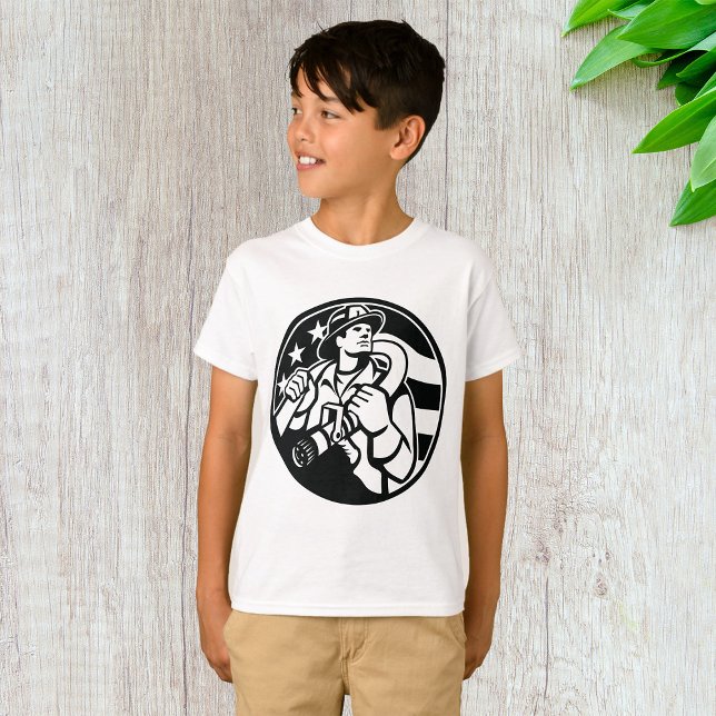 T-shirt American Firefighter Hero Gras Noir Et Blanc (Créateur téléchargé)
