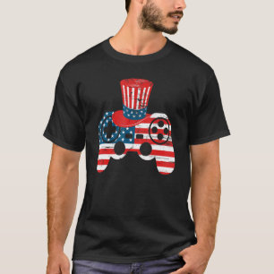T-shirt American Flag 4 juillet jeu vidéo Gamer Kid Boy