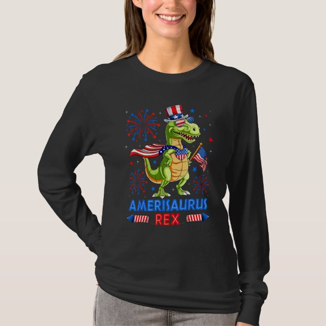 T-shirt American Flag 4th of July Rex Dinosaur Amerisaurus (Devant)