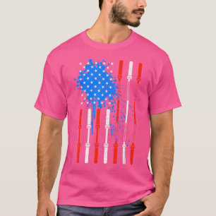 T-shirt American Flag Barbells Patriotic Weighlifting Gym