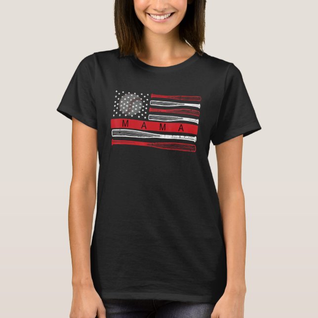 T-shirt American Flag Baseball 4th July Cute MaMa Baseball (Devant)