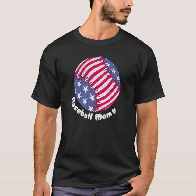 T-shirt American Flag Baseball Softball Mom Mother Mama Co (Devant)
