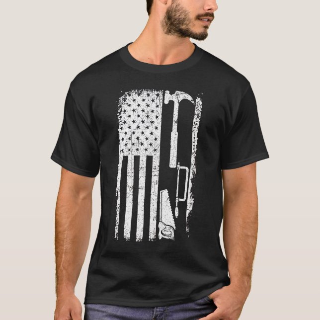 T-shirt American Flag Bois de charpentier (Devant)