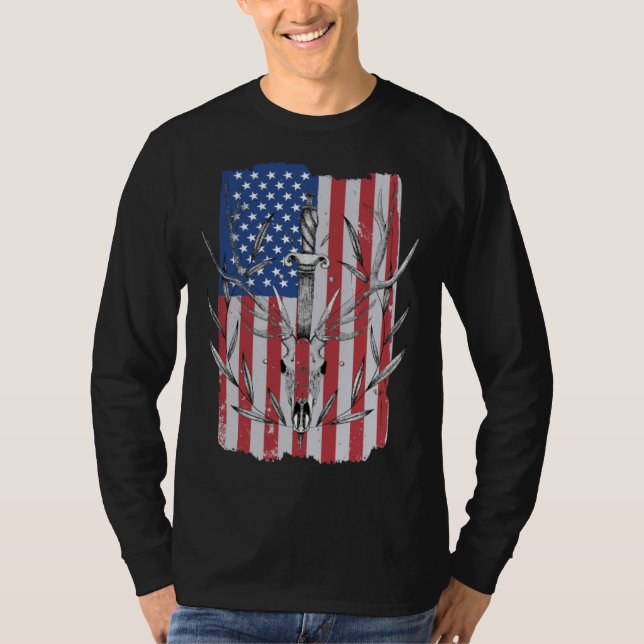 T-shirt American Flag Deer Hunting (Devant)