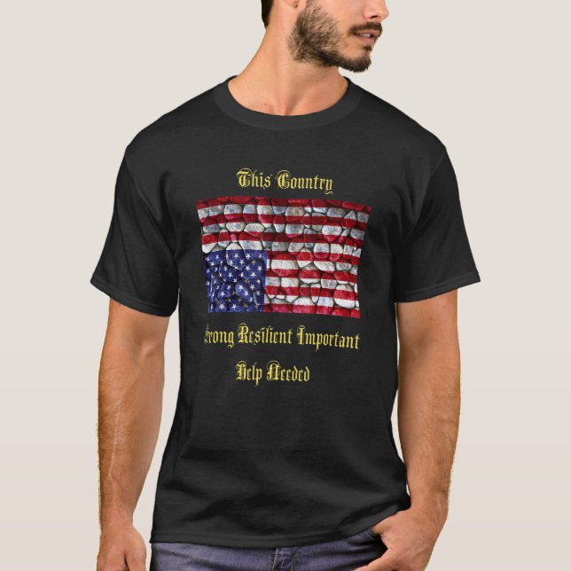 T-shirt American Flag Distress Upside Down Rocks (Devant)