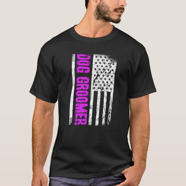 T-shirt American Flag Dog Groomer Premium (Devant)