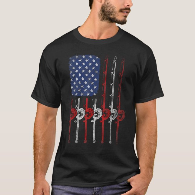 T-shirt American Flag Fishing Rod For Fishing Lovers (Devant)