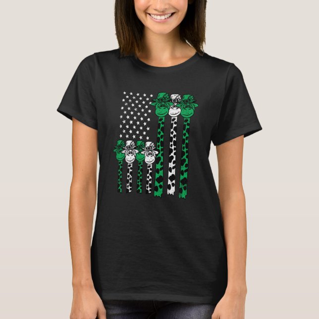 T-shirt American Flag Giraffe St Patricks Day Animal Shamr (Devant)