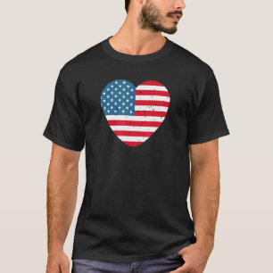 T-shirt American Flag Heart 4 juillet Patriotic Red Whit