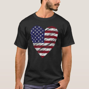 T-shirt American Flag Heart 4 juillet Usa Patriotic Prid