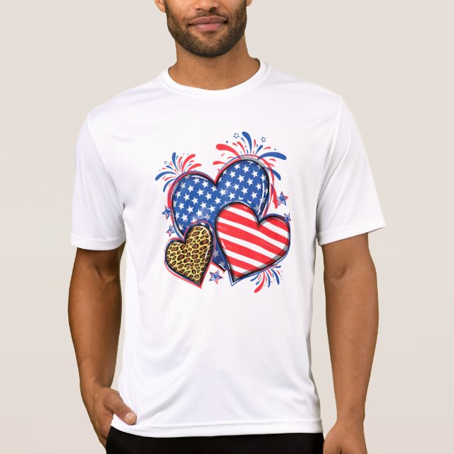 T-shirt American Flag Heart Leopard Sublimation-64210 (Devant)