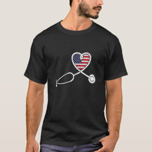 T-shirt American Flag Heart Nurse Stethoscope Doctor Patri