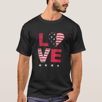 T-shirt American Flag Heart Rouge Blanc Bleu bleu mignon 4