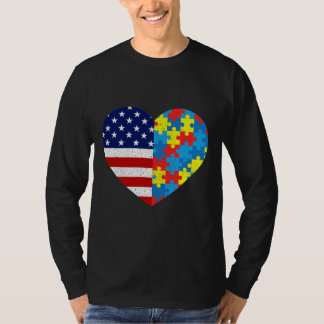 T-shirt American Flag Heart Sensibilisation sur l'autisme 