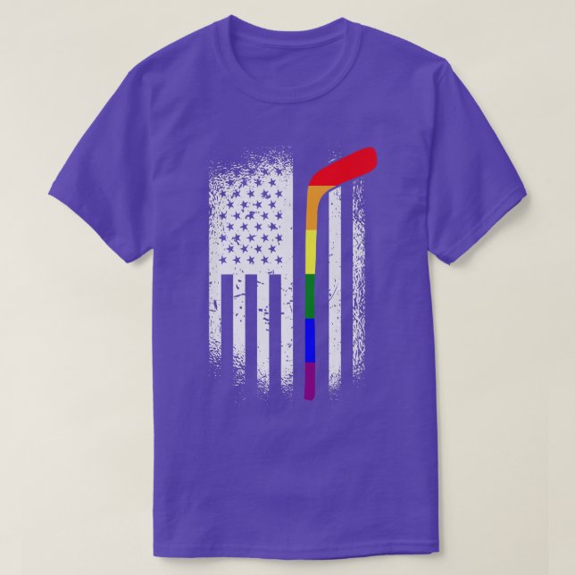 T-shirt American Flag Hockey LGBT-Q Rainbow Bat Gay Pride  (Design devant)