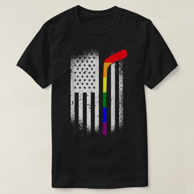 T-shirt American Flag Hockey LGBT-Q Rainbow Gay pride Ally (Design devant)