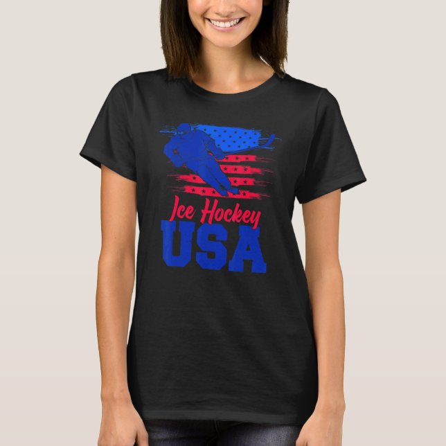 T-shirt American Flag Ice Hockey  Apparel USA Flag Support (Devant)