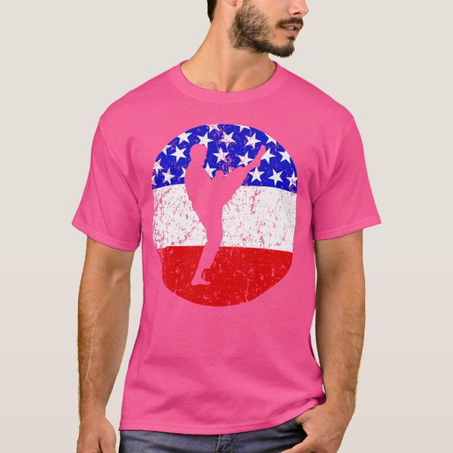 T-shirt American Flag Karate Shirt - Retro Martial Arts (Devant)