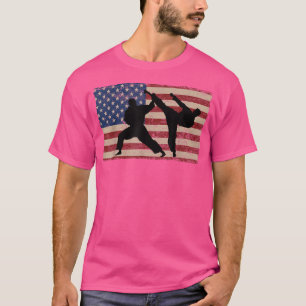 T-shirt American Flag Karate Silhouette Karateka USA Red W