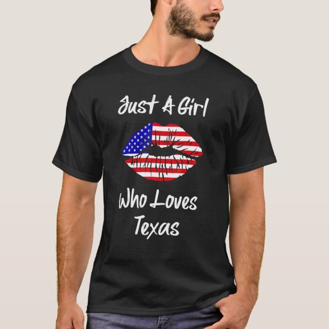 T-shirt American Flag Lips Girl Loves Texas (Devant)
