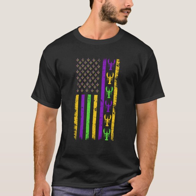 T-shirt American Flag Mardi Gras Costume Mardi Gras Crawfi (Devant)