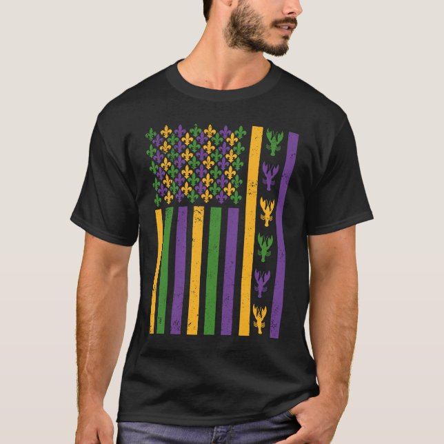 T-shirt American Flag Mardi Gras Crawfish  USA Flag Mardi  (Devant)