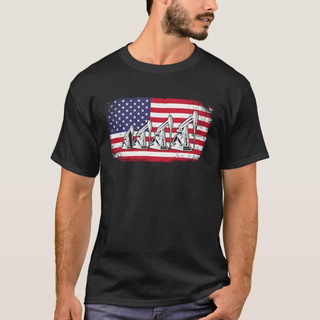 T-shirt American Flag Oil Rig Drilling Roughnecks Oilfield (Devant)