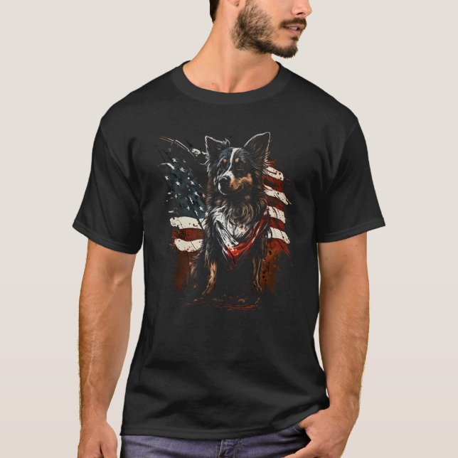 T-shirt American Flag Patriotic Australian Shepherd Dog 4t (Devant)