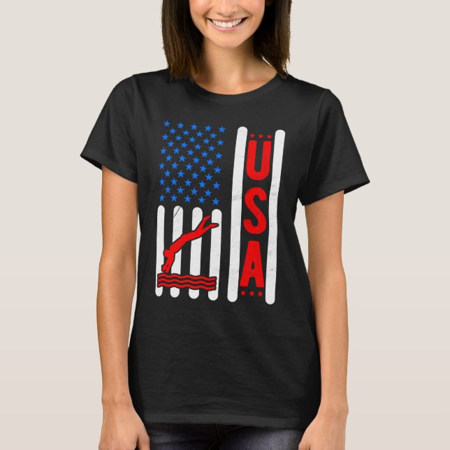 T-shirt American Flag Patriotic USA Men Women Swimming Fre (Devant)