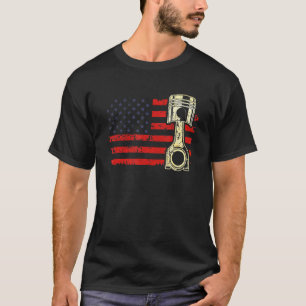 T-shirt American Flag Piston Muscle Voiture Patriotique Vi