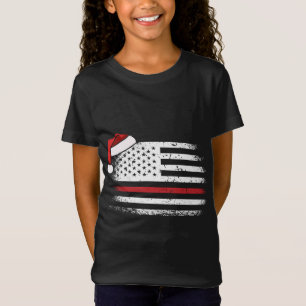 T-Shirt American Flag Pompier de Noël Pyjama Cool Xm