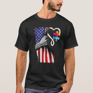 T-shirt American Flag Puzzle Pièce Ruban Cool Autisme Awar