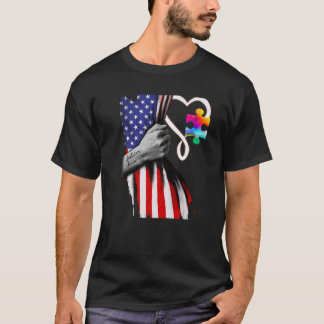 T-shirt American Flag Puzzle Pièce Ruban Cool Autisme Awar