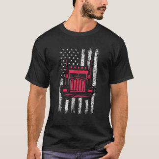T-shirt American Flag Red Truck Mechanic Funny Semi Truck