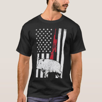 T-shirt American Flag Rifle Hog Boar Pig Gun Hunting USA H
