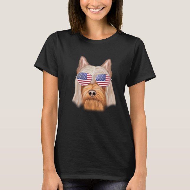 T-shirt American Flag Silky Terrier Dog America Pocket (Devant)