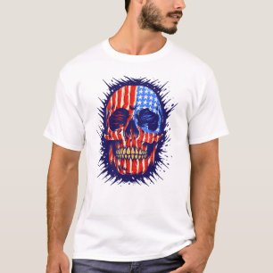 T-shirt American Flag Skull Art - Gold Dental Cadeau